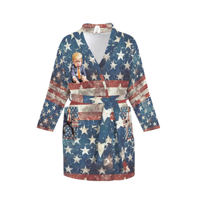 Donald Trump Cartoon Themed, Women’s Bath Robe 33.5” Long