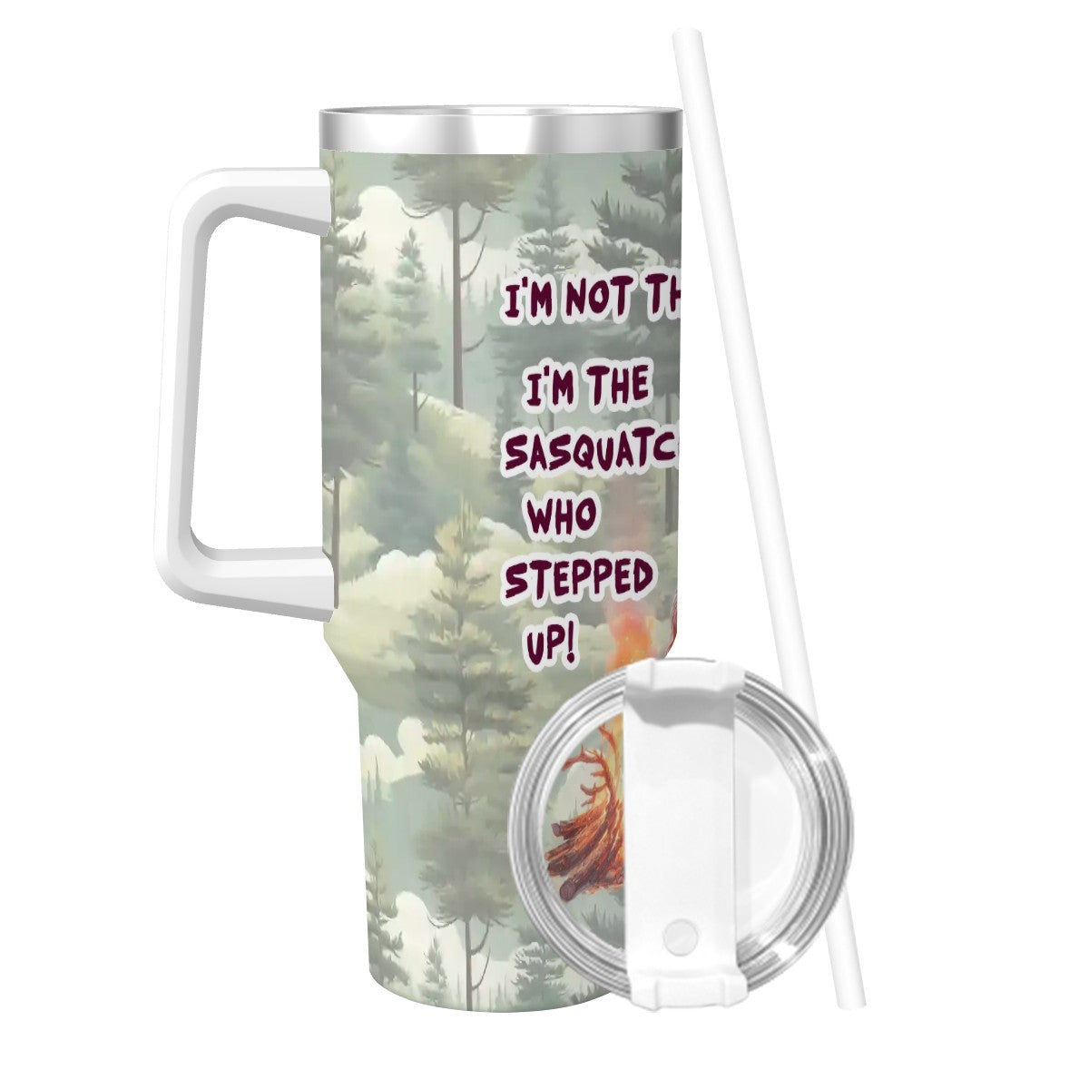 Sarcastic Sasquatch / Bigfoot 40 oz Stainless Steel Travel Coffee Mug with a Straw