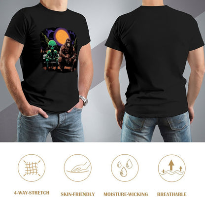 Bigfoot, Sasquatch with Alien, Short Sleeve Cotton T-shirt