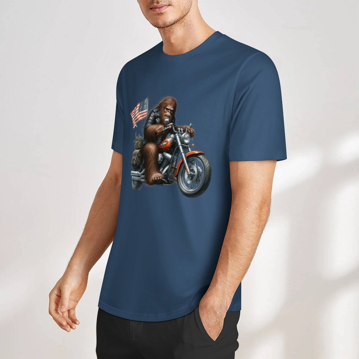 Bigfoot - Sasquatch on Motorcycle Short Sleeve Cotton T-Shirt
