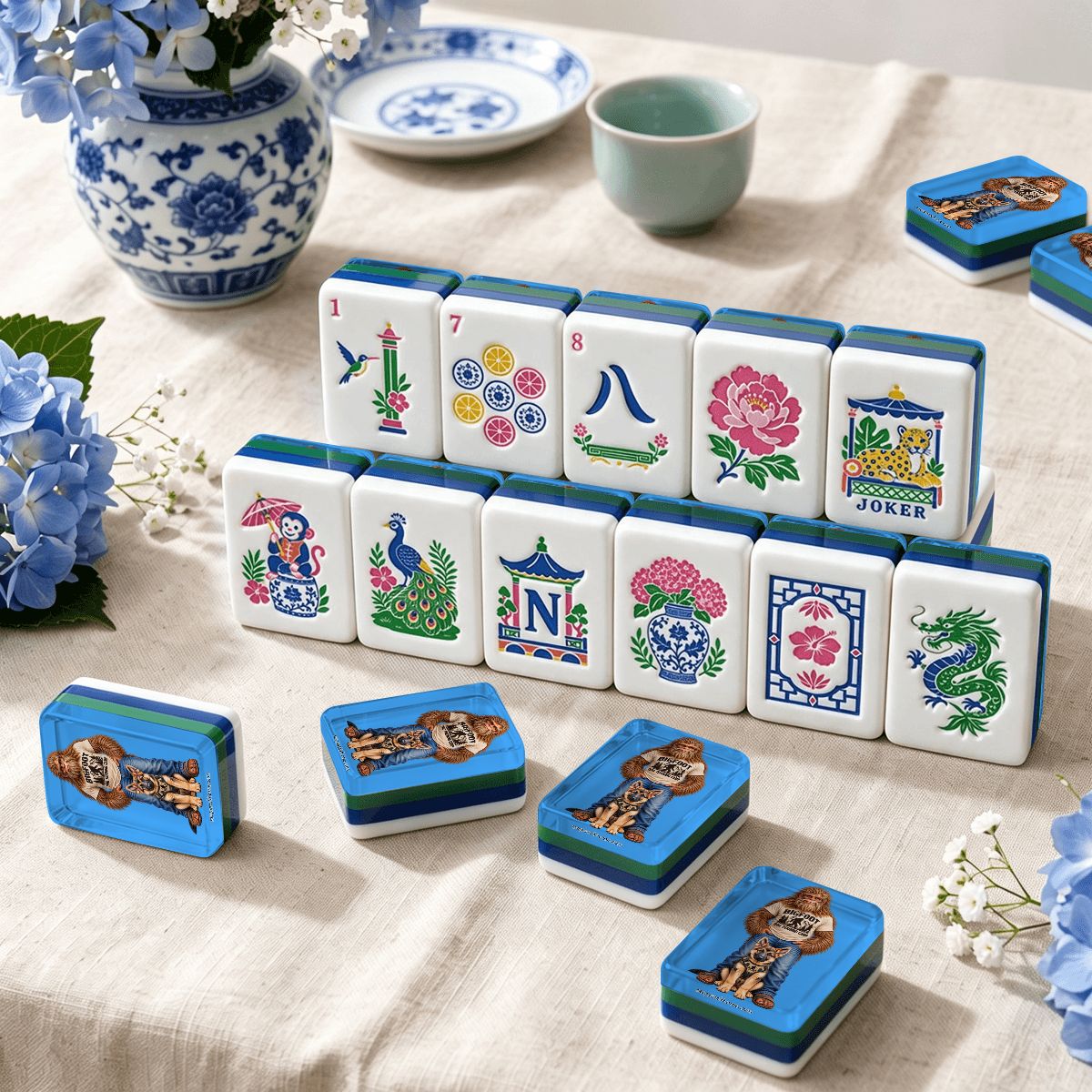 Sasquatch With Service Dog Chinoiserie Chic American Mahjong Tiles