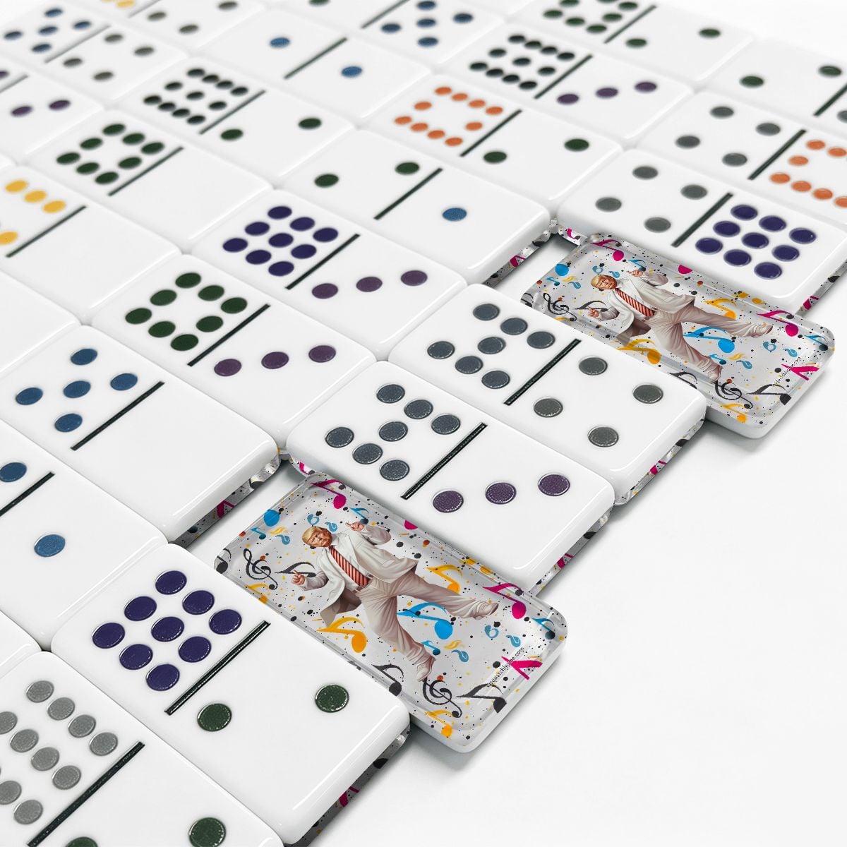 Donald Trump Dancing Double 12 Mexican Train Dominoes Set