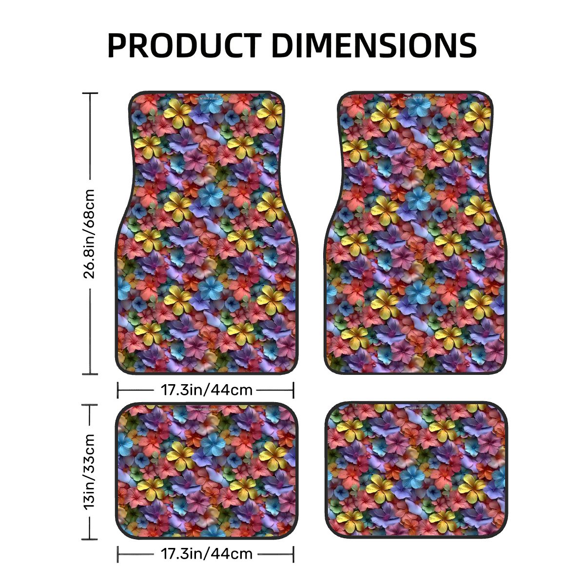 10 Beautiful Flower Designs, 4 Piece Auto Floor Mats