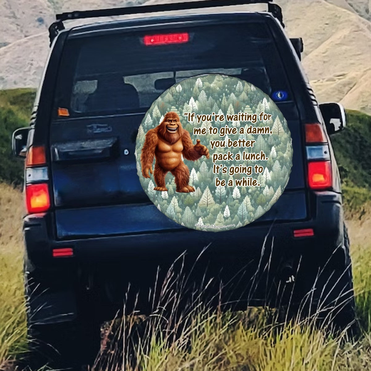 "IF Your Waiting" Sasquatch Bigfoot Tire Cover - Protect Your Spare with Style