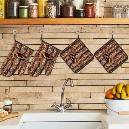 Bigfoot Sasquatch Heart Hands, Set of 4 Oven Mitts / Hot Pads