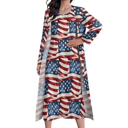 American Flag Women’s Long Dress with Cardigan