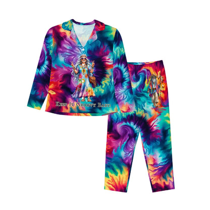 Hippie Couple on Tie Dye, Women’s Long Sleeved Pajama Set