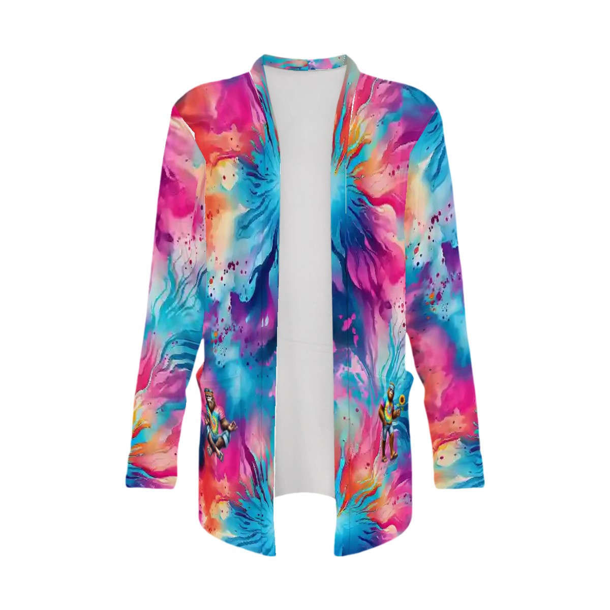 Hippie Tie Dye Bigfoot Sasquatch, Women's Long-Sleeved Cardigan