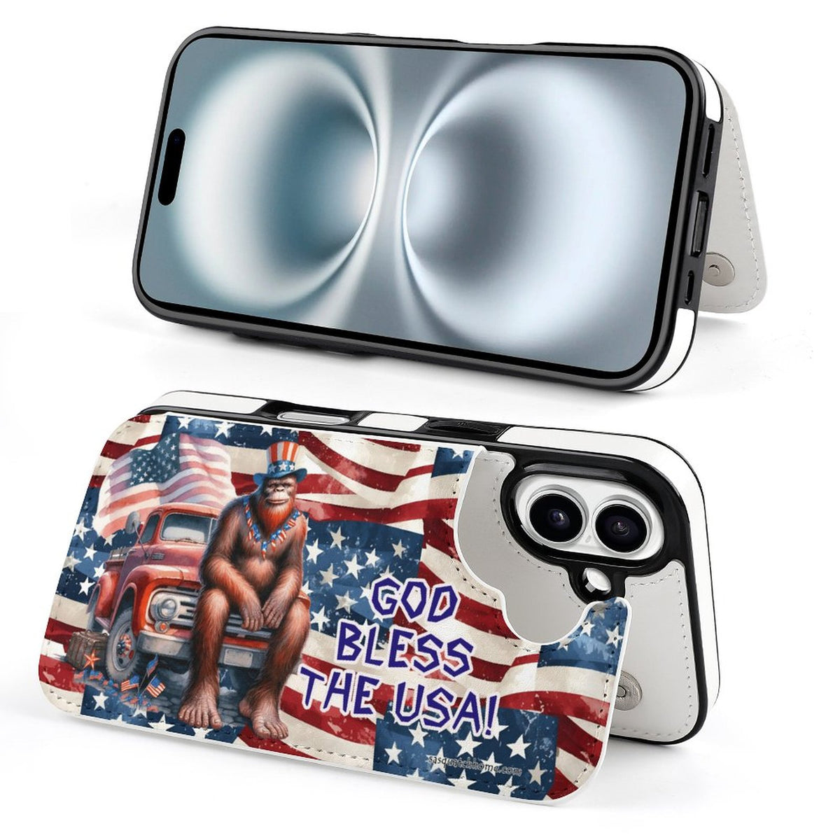 Patriotic Sasquatch / Bigfoot, iPhone 16 Faux Leather Wallet Case