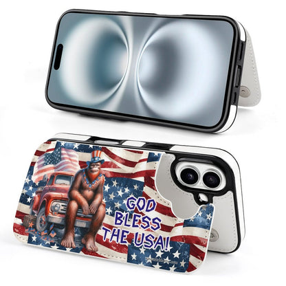 Patriotic Sasquatch / Bigfoot, iPhone 16 Faux Leather Wallet Case