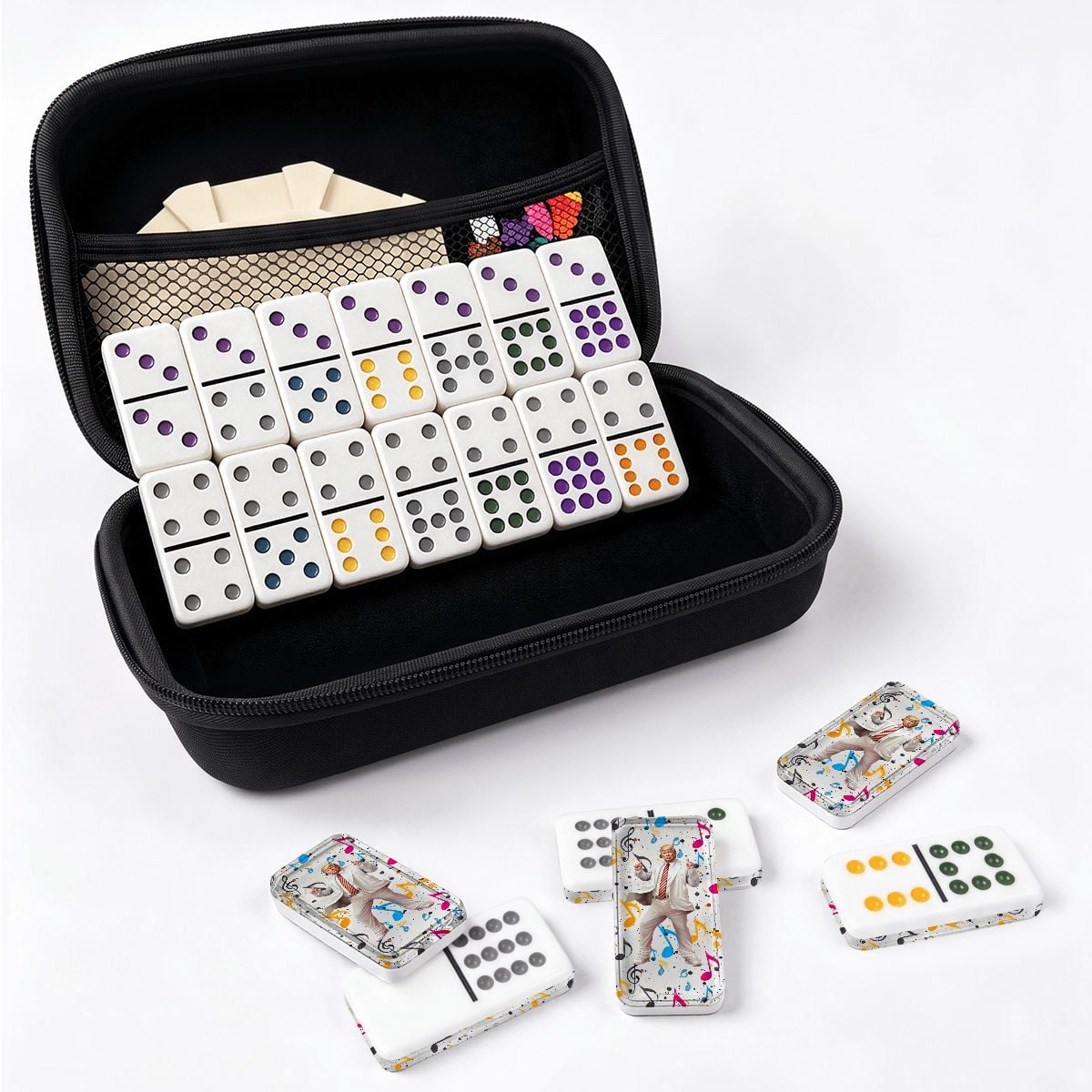 Donald Trump Dancing Double 12 Mexican Train Dominoes Set
