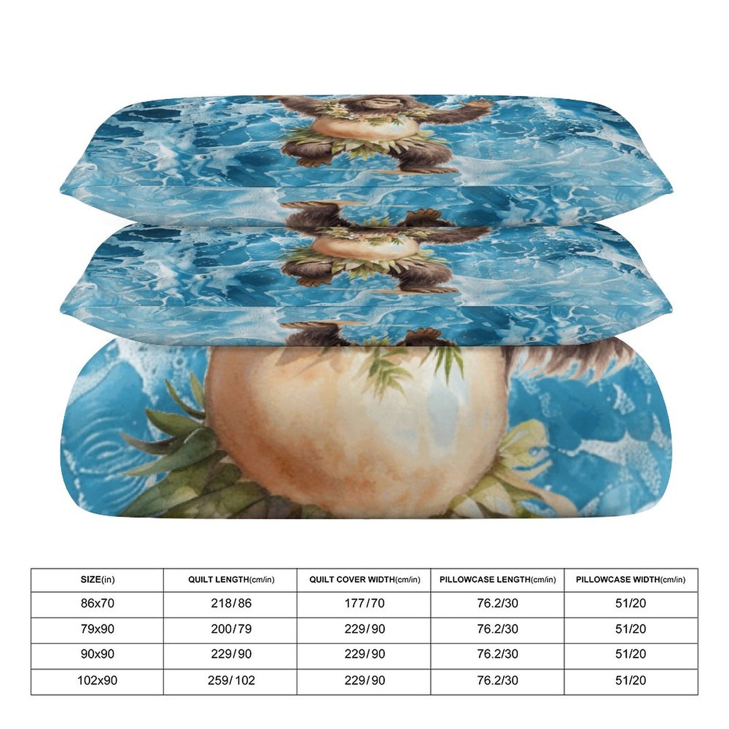 Sasquatch Hula On the Beach 3-Piece Bedding Set-90"x90"/ 229x229cm (Dual-sided Printing)