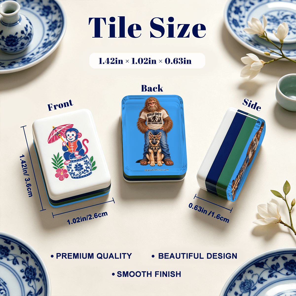 Sasquatch With Service Dog Chinoiserie Chic American Mahjong Tiles