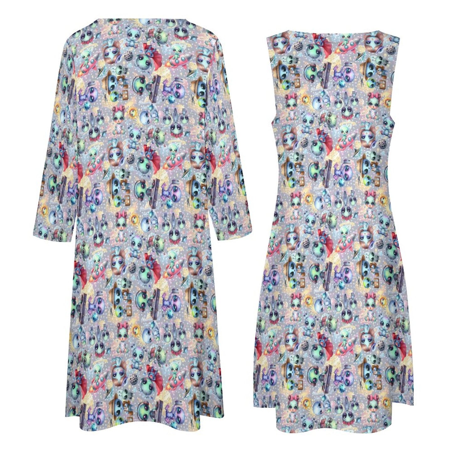 6 Alien Designs, Women’s Long Dress with Cardigan