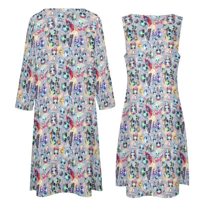 6 Alien Designs, Women’s Long Dress with Cardigan