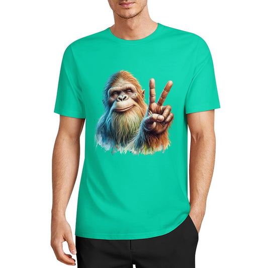Bigfoot - Sasquatch Peace Sign Short Sleeve Cotton T-Shirt