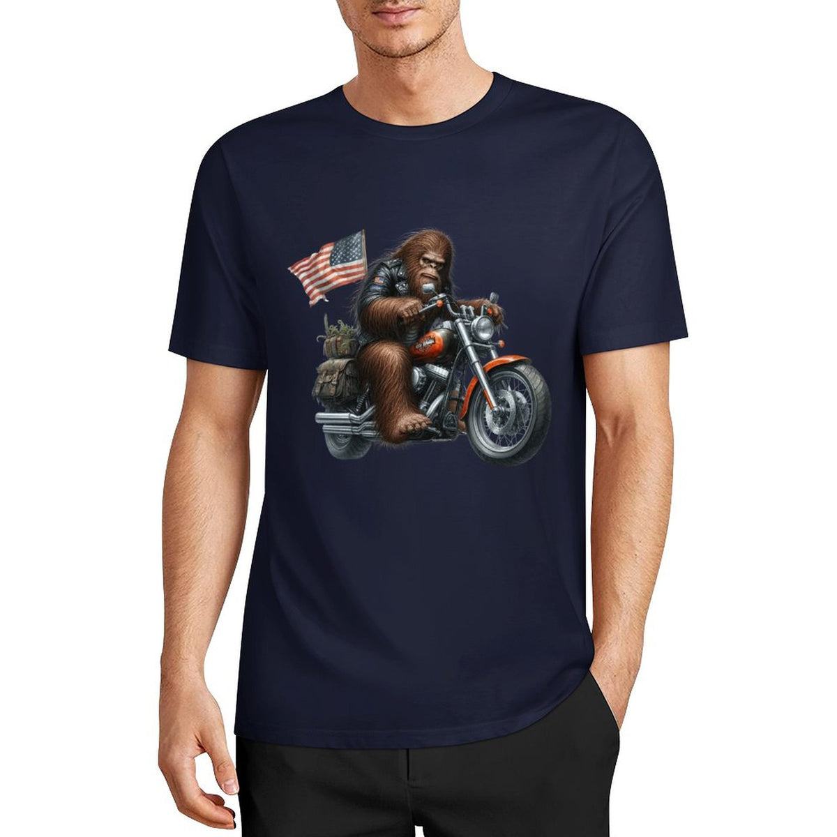 Bigfoot - Sasquatch on Motorcycle Short Sleeve Cotton T-Shirt