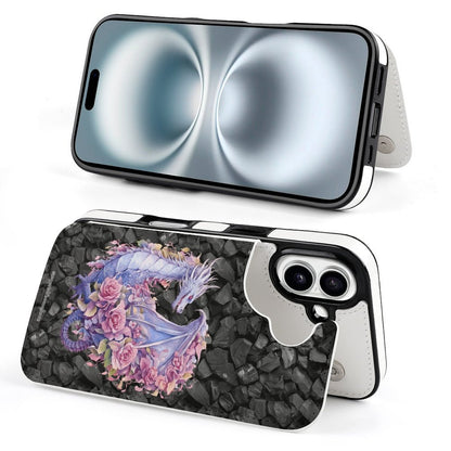 Floral Dragon, iPhone 16 Faux Leather Wallet Case
