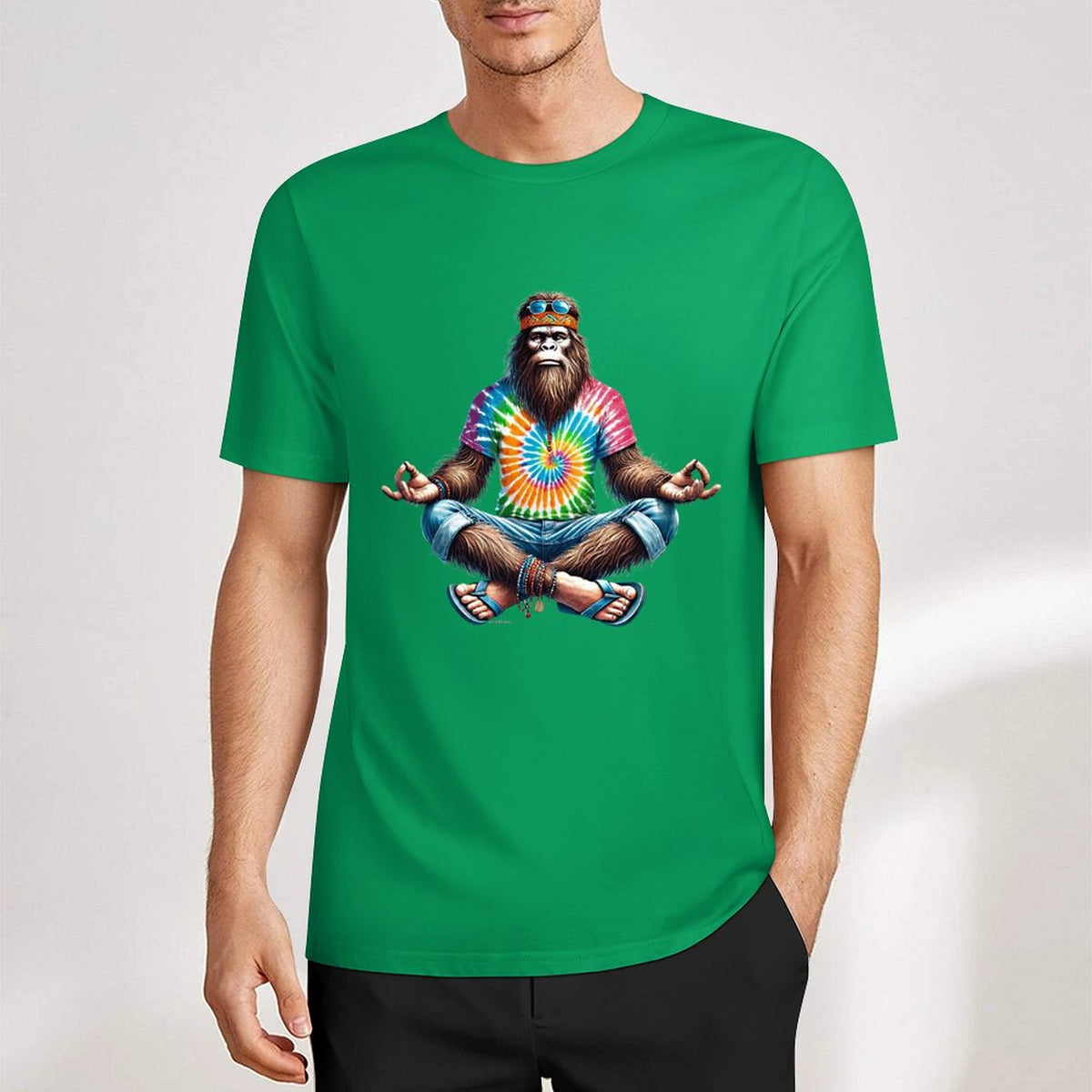 Bigfoot - Sasquatch Hippie Yoga Short Sleeve Cotton T-Shirt
