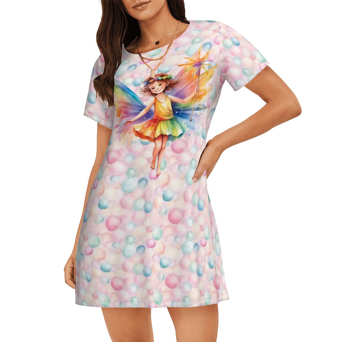 Fairy & Bubbles, Women’s Loose Fit Short Sleeve Night Gown