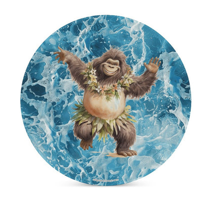 Sasquatch Hula On the Beach Round Ceramic Coaster