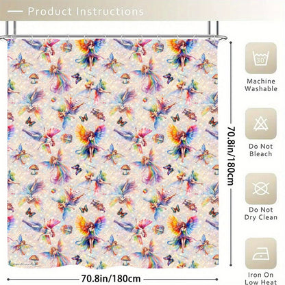 6 Fairy Designs, Waterproof Polyester Shower Curtain – Made in the USA – 70.8x70.8”