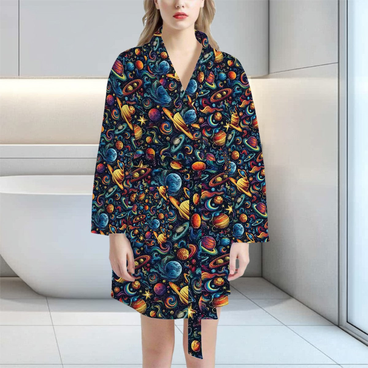 12 BEAUTIFUL Outer Space Designs, Women’s Bath Robe 33.5” Long