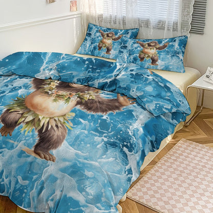 Sasquatch Hula On the Beach 3-Piece Bedding Set-90"x90"/ 229x229cm (Dual-sided Printing)