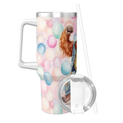 Sarcastic Sasquatch, 40 oz Stainless Steel Travel Coffee Mug with a Straw, Bigfoot Dancing