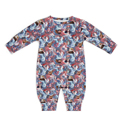 8 Patriot Designs, Long Sleeve Baby / Toddler Romper, Faux Cotton