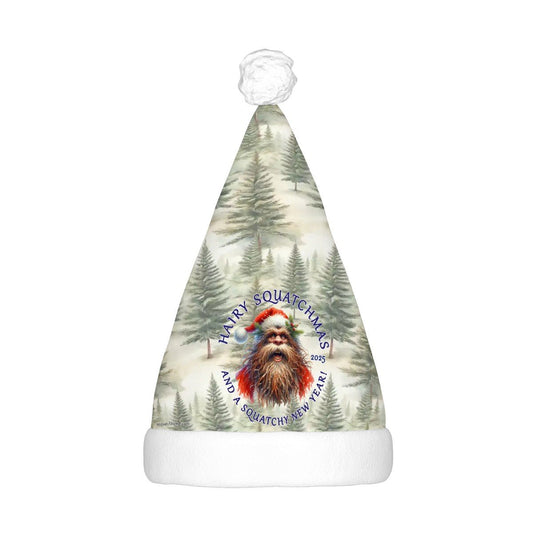Bigfoot Sasquatch "Hairy Squatchmas", Adult Plush Santa Hat with Light