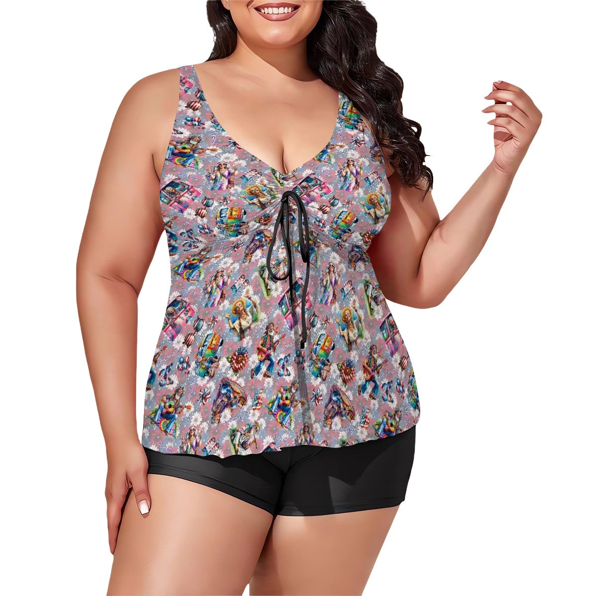 8 Patriotic Designs, Plus Sized Women’s Two Piece Tankini Swimsuit, Unicorns, Cats, Eagles, Dogs