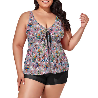 8 Patriotic Designs, Plus Sized Women’s Two Piece Tankini Swimsuit, Unicorns, Cats, Eagles, Dogs