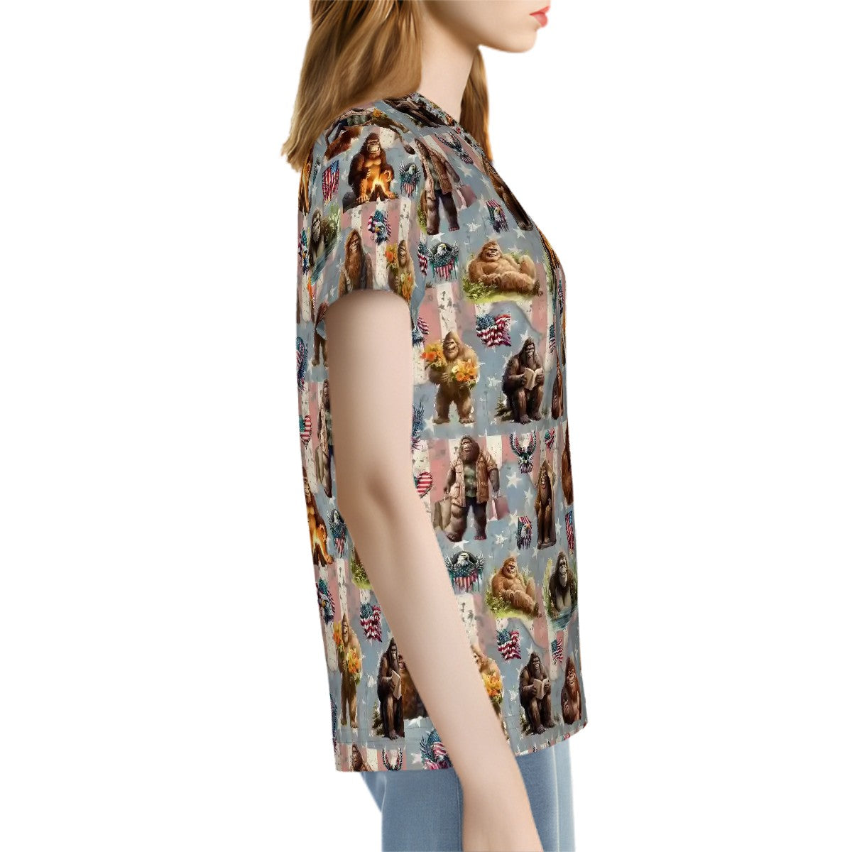 Sasquatch Bigfoot Theme Women’s Polyester Short Sleeve T-Shirt