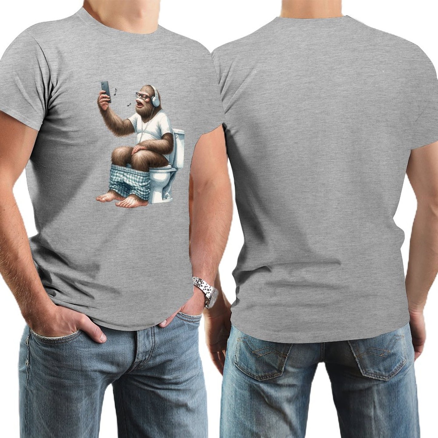 Sasquatch, Bigfoot on Toilet -Short Sleeve Cotton T-shirt Men