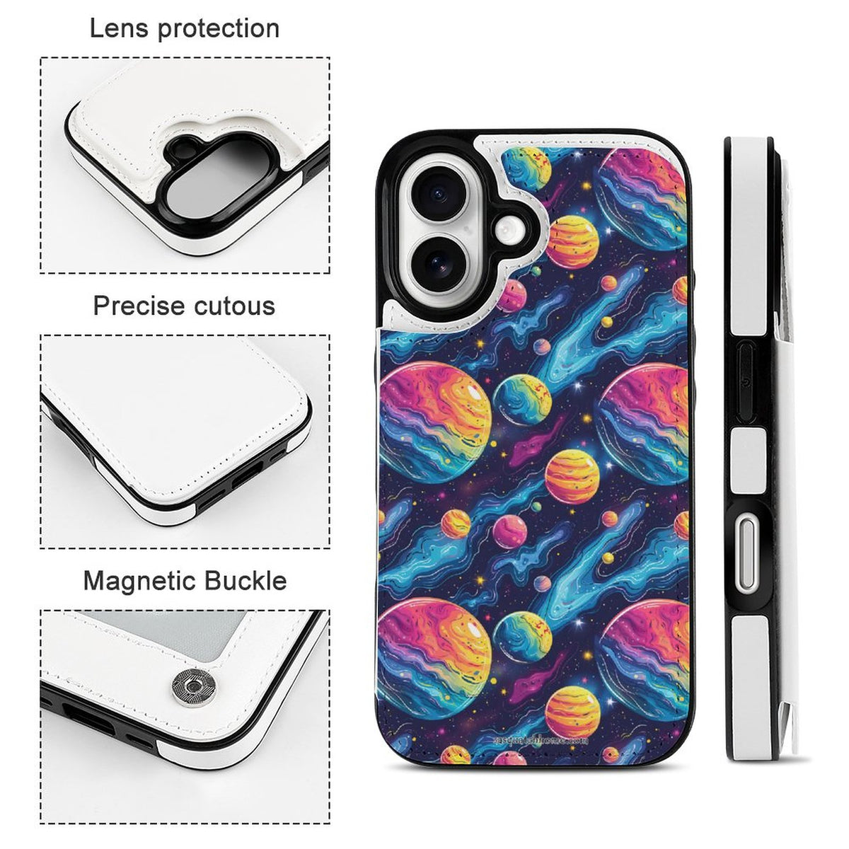 12 Galaxy Outer Space Designs, iPhone 16 Faux Leather Wallet Case