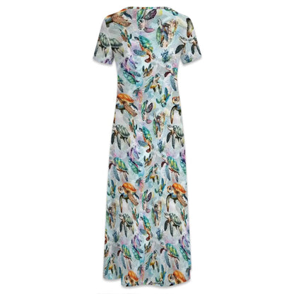 10 Animal Designs Crew Neck Short Sleeve Maxi Dress