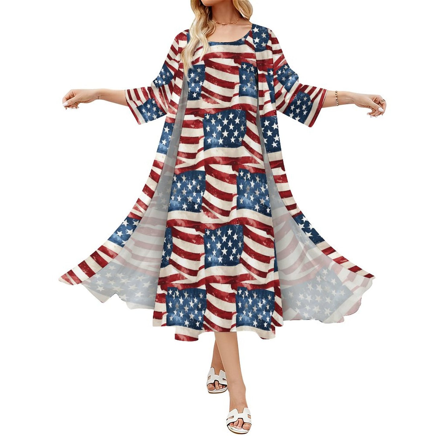 American Flag Women’s Long Dress with Cardigan