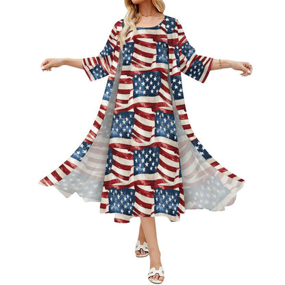 American Flag Women’s Long Dress with Cardigan