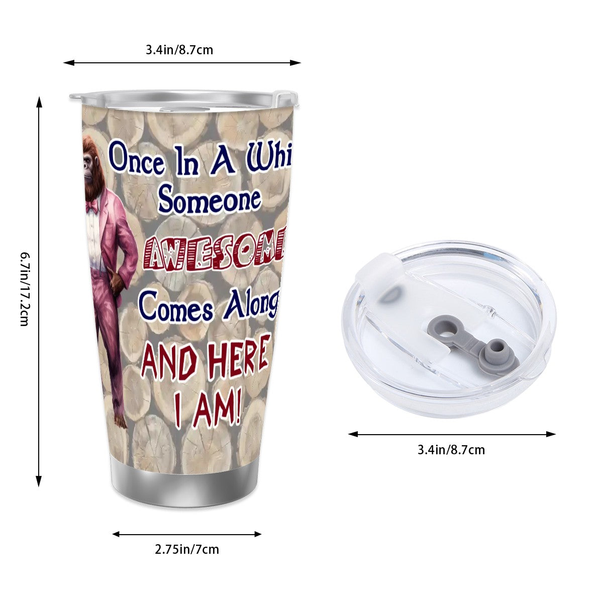 Sasquatch "Once in a while", Themed 40 oz Travel Coffee Mug with a Straw