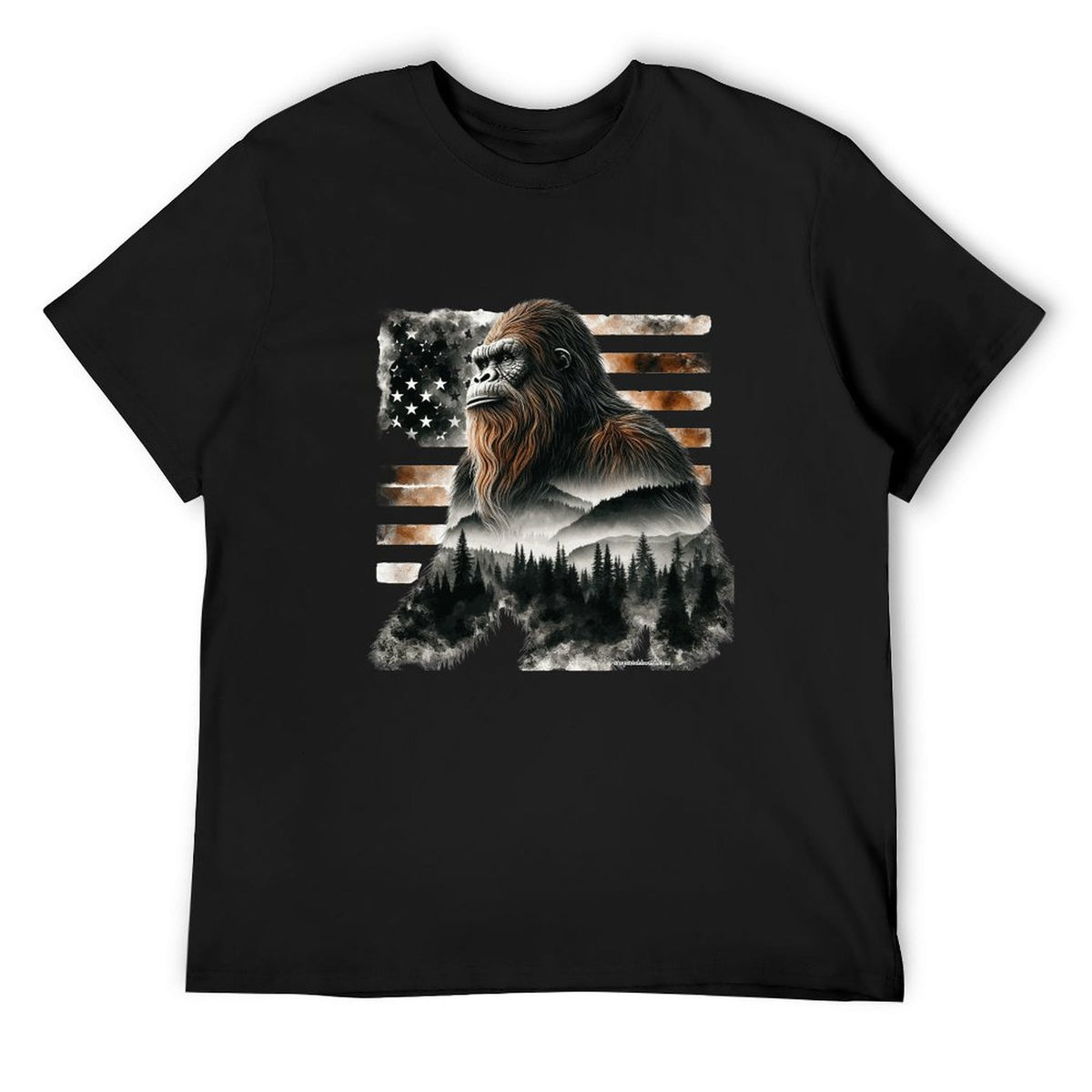 Sasquatch, Bigfoot w flag, Short Sleeve cotton T-shirt