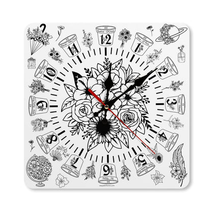 Flowers Square Wall Clock- Made in USA