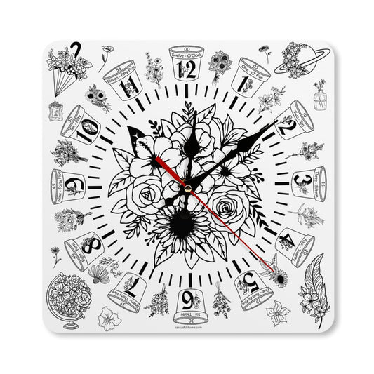 Flowers Square Wall Clock- Made in USA
