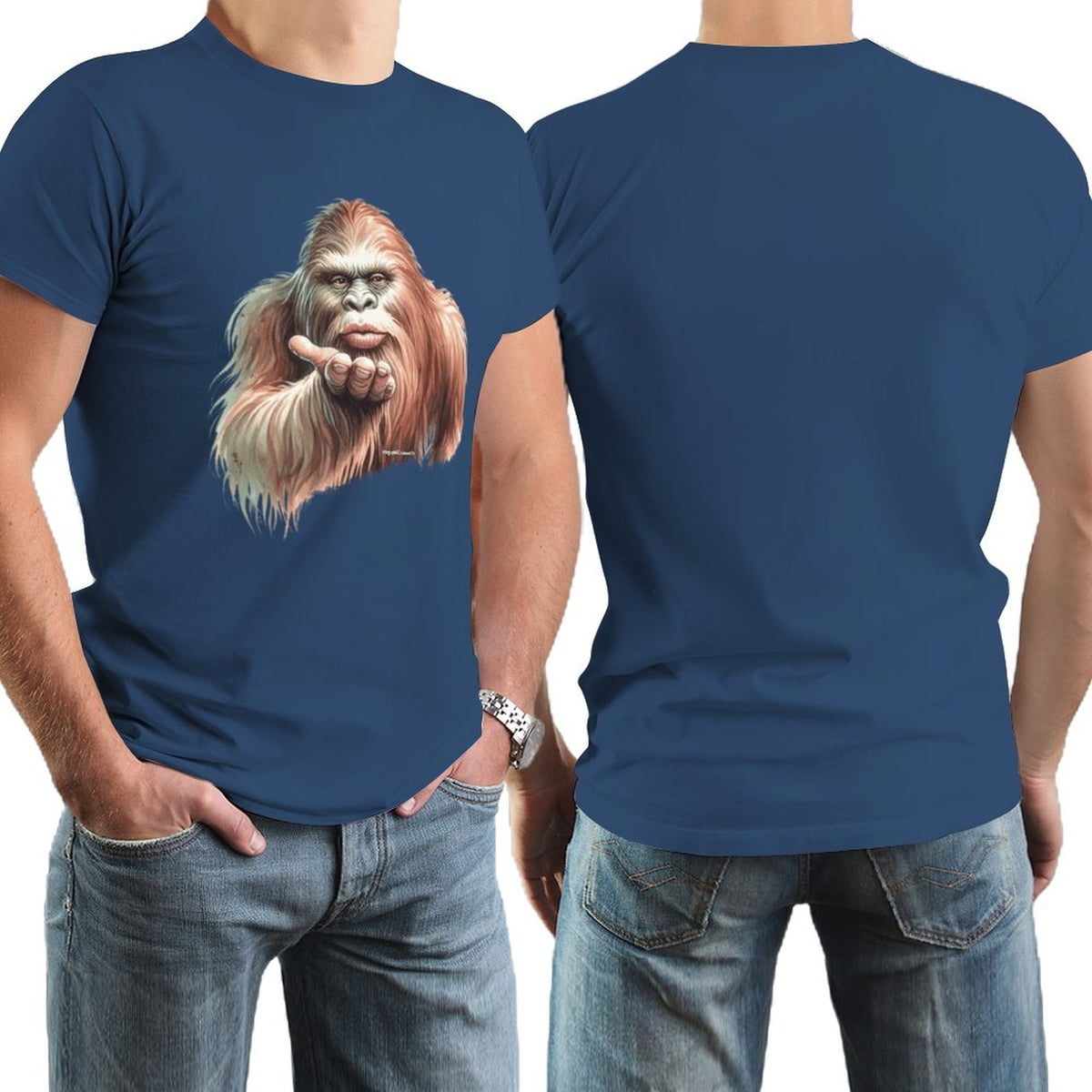 Sasquatch, Bigfoot Blow Kiss, Short Sleeve Cotton T-shirt