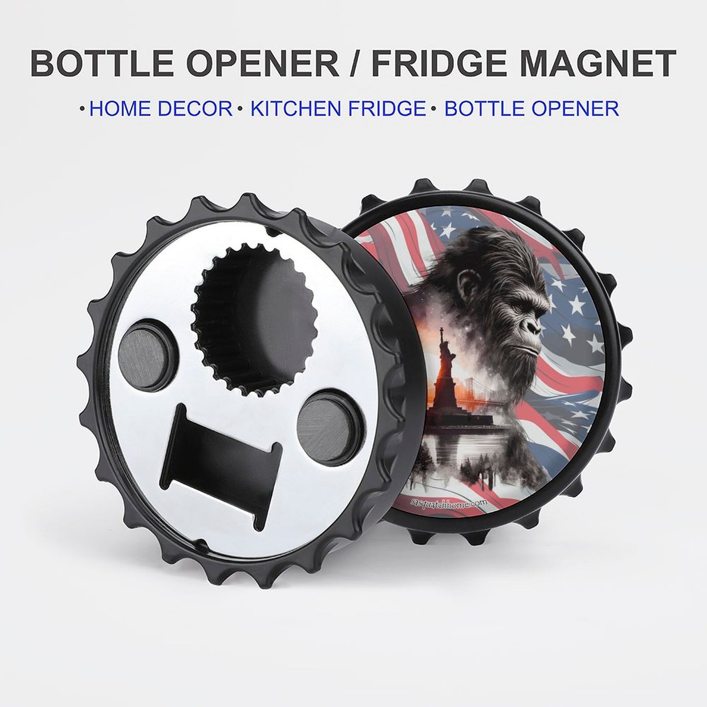 Patriot Bigfoot Sasquatch, 3” Magnetic Can Opener / Coaster / Fridge Decor