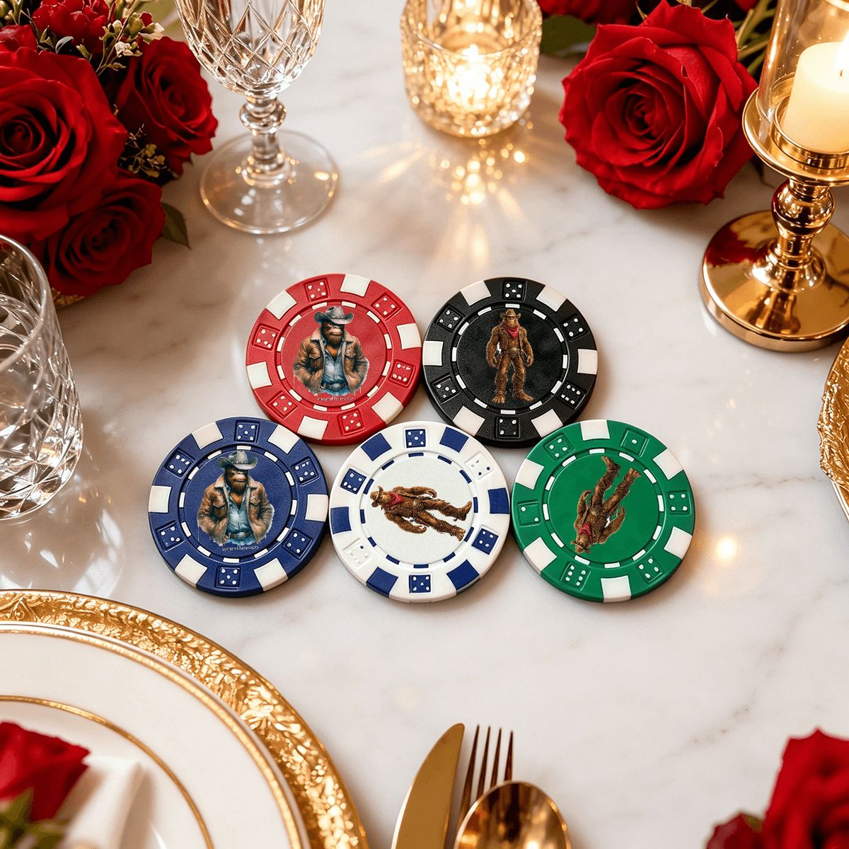 Cowboy Sasquatch 10 Piece Poker Chips Set