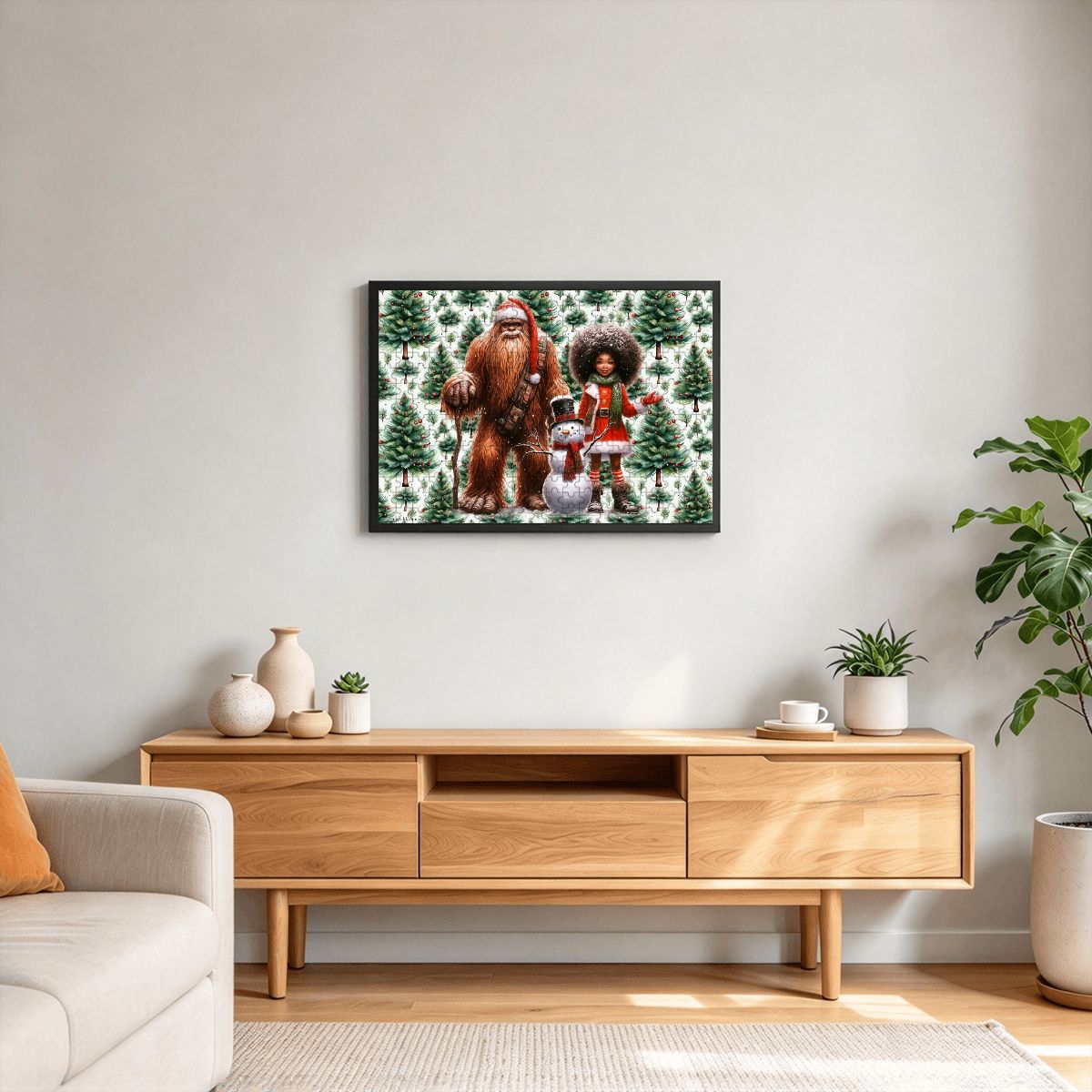 Sasquatch Snowman & Girl 1 300pcs Horizontal Wooden Jigsaw Puzzles