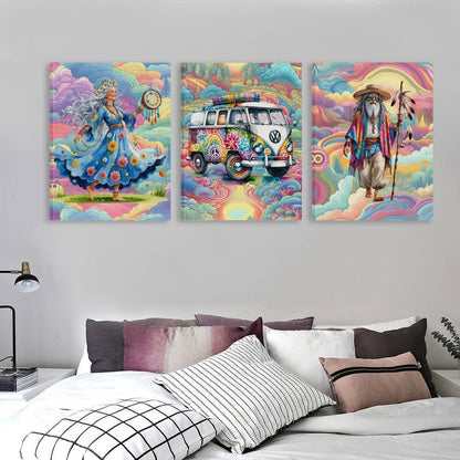 Groovy Hippies, Canvas Wall Art - 12”x 16” or 18”x24” (x 3) - Made In USA