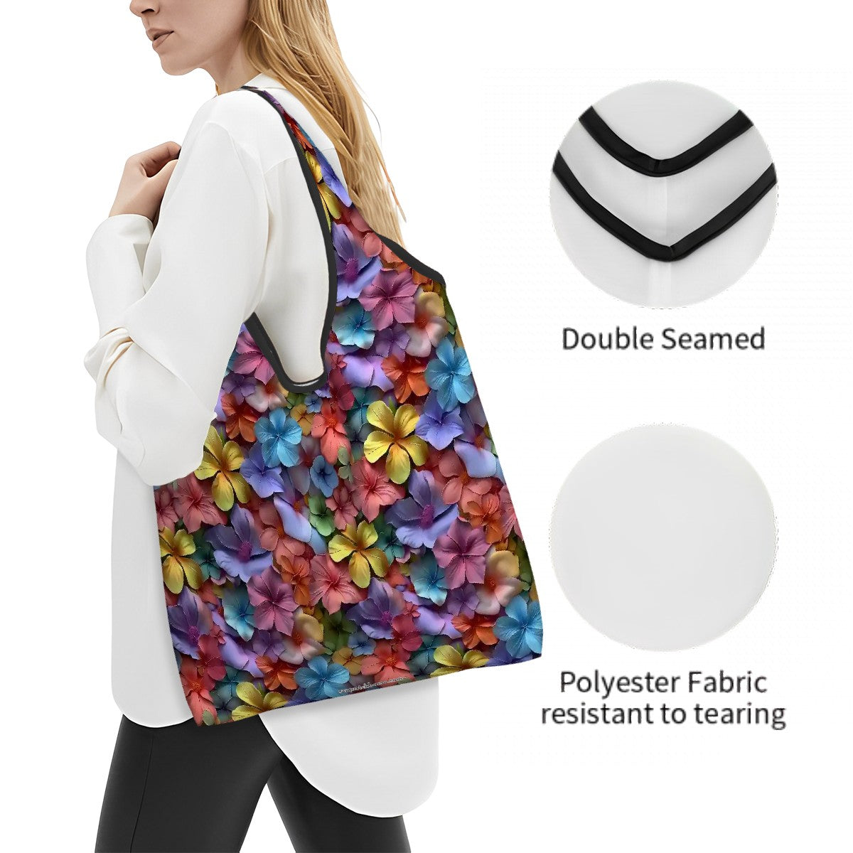 10 Flower Designs, Reusable Folding Bag