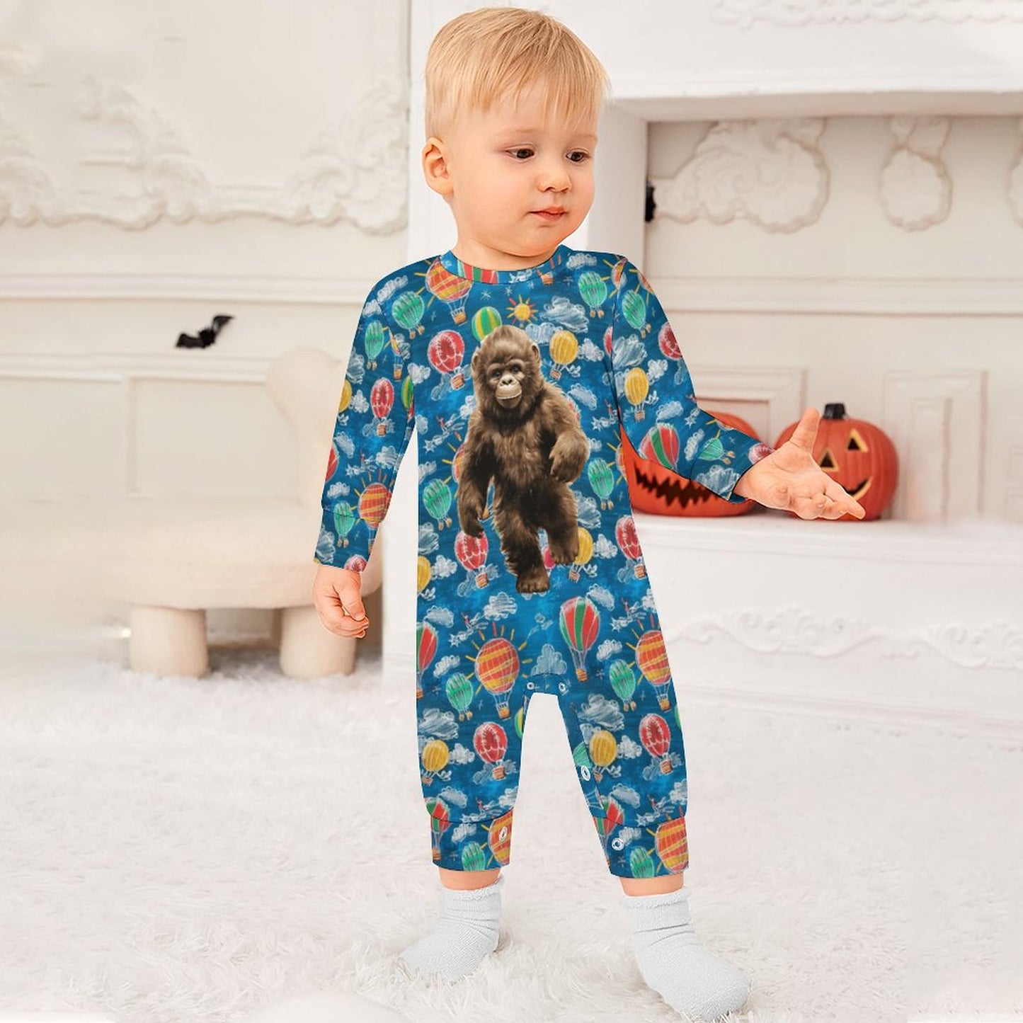 Baby Sasquatch goes to School, Long Sleeve Baby / Toddler Romper, Faux Cotton